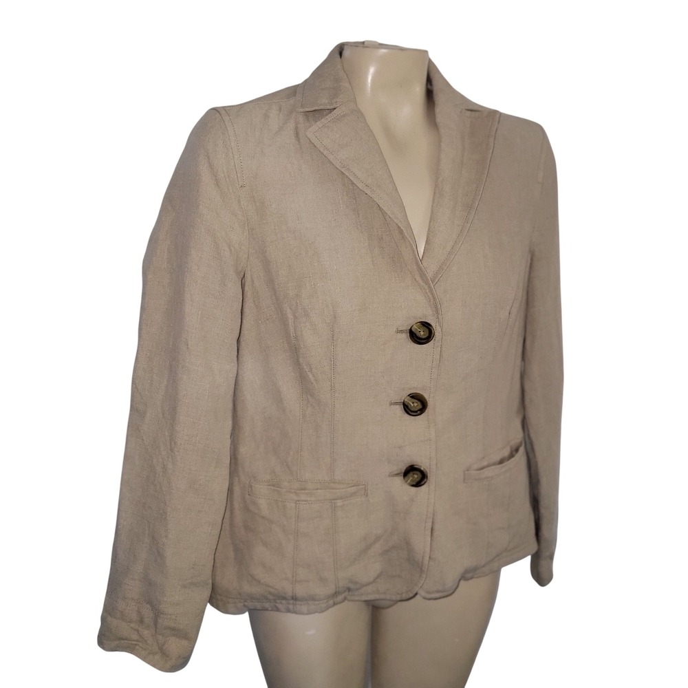 LL Bean Linen Blend Blazer  6 Petite Beige Single Breasted Jacket‎ breathable